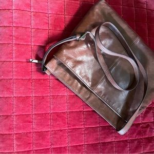 Brown leather, multi-pockets, crossbody purse